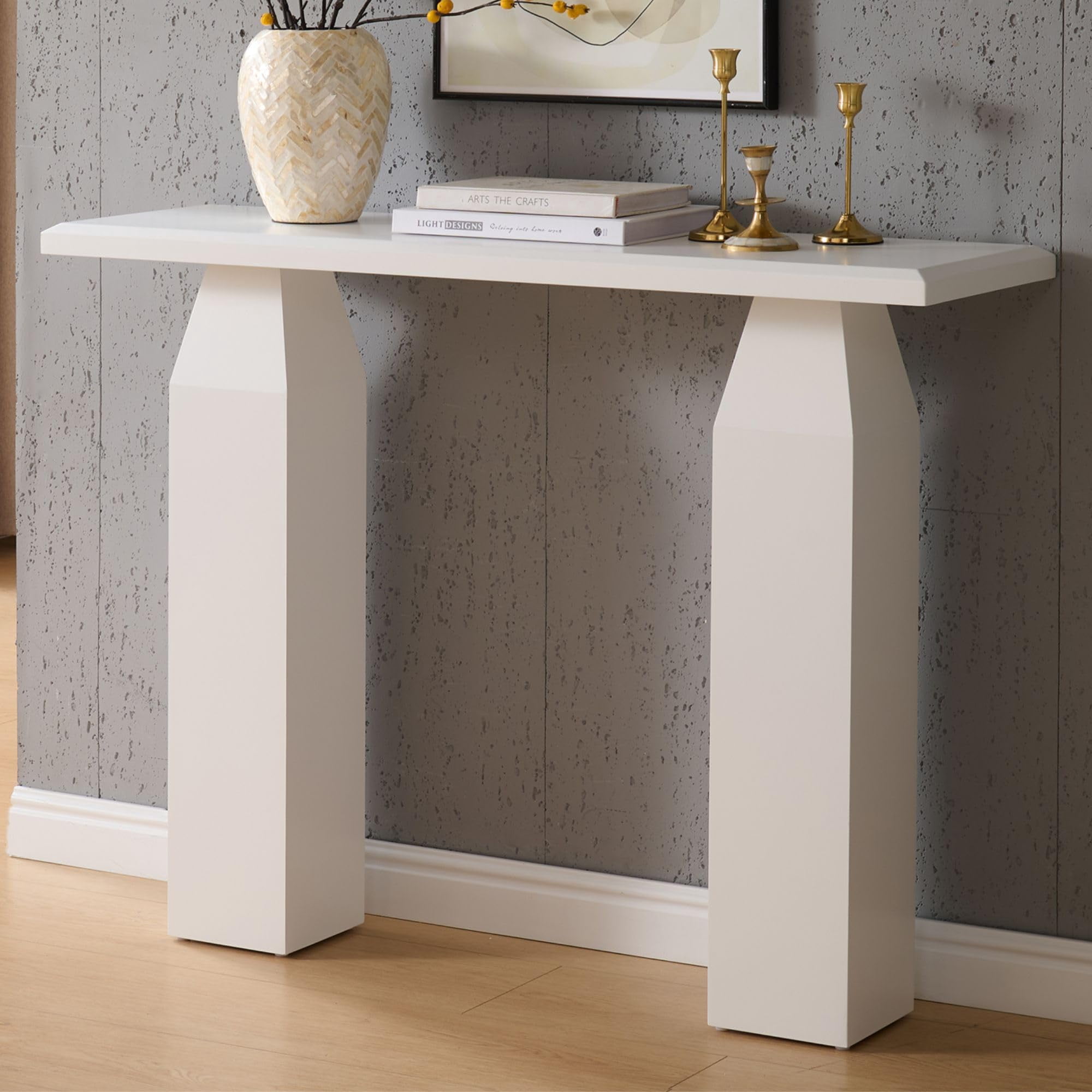 Kings Brand Furniture Sienna Console Table – Wood Rectangular Entryway & Sofa Table with Tapered Pedestal Legs, Modern Narrow Accent Table for Living Room, Hallway, or Behind Sofa (White)