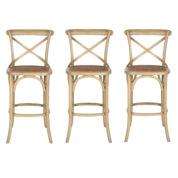 Home Square Industrial Oak Wood Barstool in Weathered Oak - Set of 3