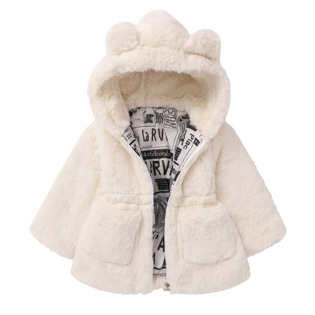 

SYNPOS 1-8T Girls Winter Warm Coats Ear Hooded Faux Fur Fleece Jacket