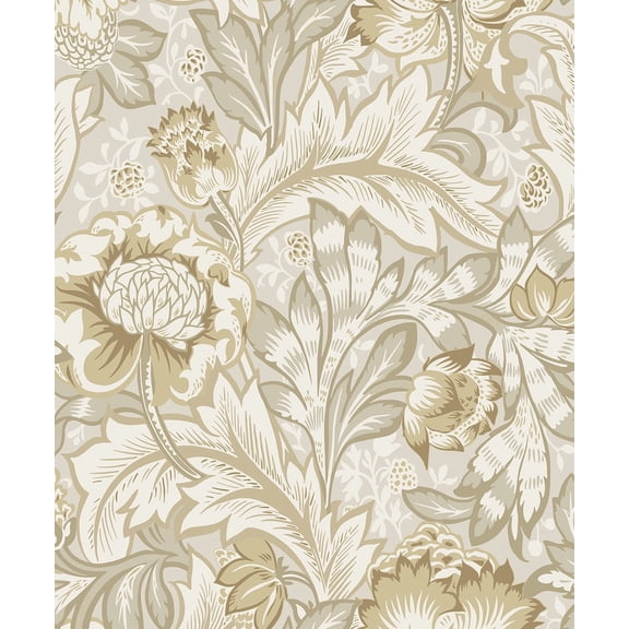 NextWall Latte Acanthus Garden Floral Peel and Stick Wallpaper - 20.9 in. W x 18 ft. L Roll