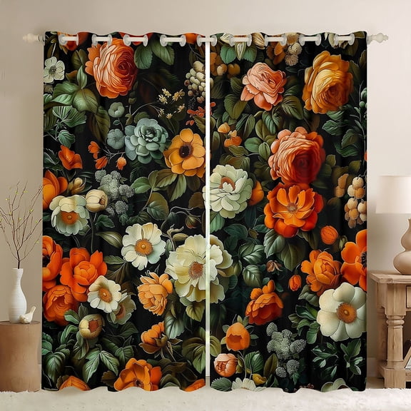 Feelyou Vintage Peony Flower Black Out Curtains, Old Fashion Artwork Curtains Pack of 2 (42x63 Each), Teens Adult Women Girls Bedroom Curtains, Window Curtains Bedroom Decor
