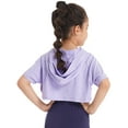 thumbnail image 6 of Hansber Kids Girls Short Sleeve Hooded Crop Top Solid Color Short Hooded Sweatshirt Stage Performance Lavender 16, 6 of 7