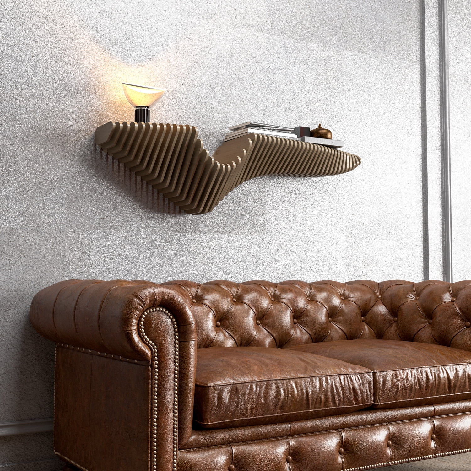 Batamex Parametric 48" Floating Shelf Modern Geometric Wooden Wavy Wall Decor