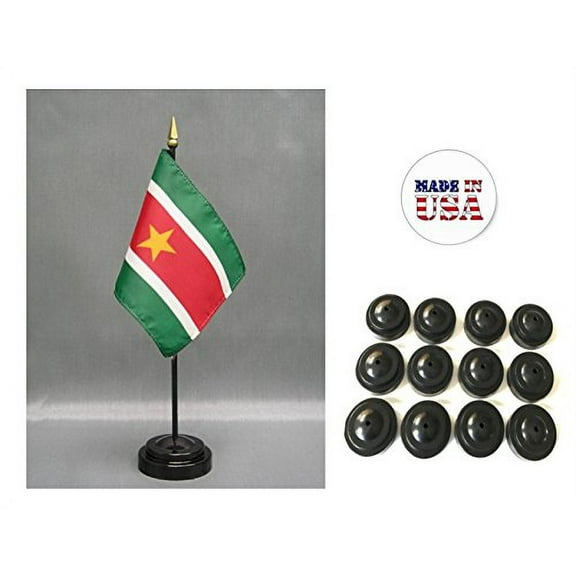 Box of 12 Suriname 4"x6" Miniature Desk & Table Flags Includes 12 Flag Stands & 12 Surinamer Small Mini Stick Flags