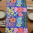 thumbnail image 5 of Flower Floral 60 Inch Table Runner, Blue Wildflower Botanical Plant Leaf Farmhouse Dresser Scarf Cotton & Linen Tablerunner for Dining/Kitchen Island/Holiday Party Décor 13" x 60", 5 of 9
