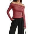 thumbnail image 2 of Women'S Off Shoulder Tops Dressy Casual Slim Fit Long Sleeves Spring Fall Blouse Going Out Shirt Rouge M, 2 of 8