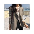thumbnail image 2 of Women Retro Spring Autumn Plaid Jackets Lapel Casual Long Sleeves Slim Warm Coat British Wind Blazer, 2 of 8
