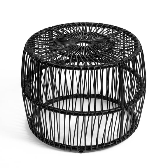 Furniture of America Tej Round Metal and Rattan Black Coffee Table