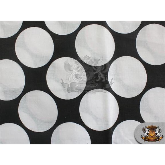Polycotton Printed Fabric LARGE POLKA DOTS WHITE BLACK / 60" Wide / Sold by the yard