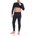 thumbnail image 3 of Men's Cotton Blend Brushed Lined Thermal Top & Bottom Underwear Set, Navy Blue, Large, 3 of 5