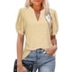 thumbnail image 2 of Blusa de manga abombada con cuello en V, Color puro, ajustada, informal, de manga corta, para mujer, amarillo, XXL, 2 of 5