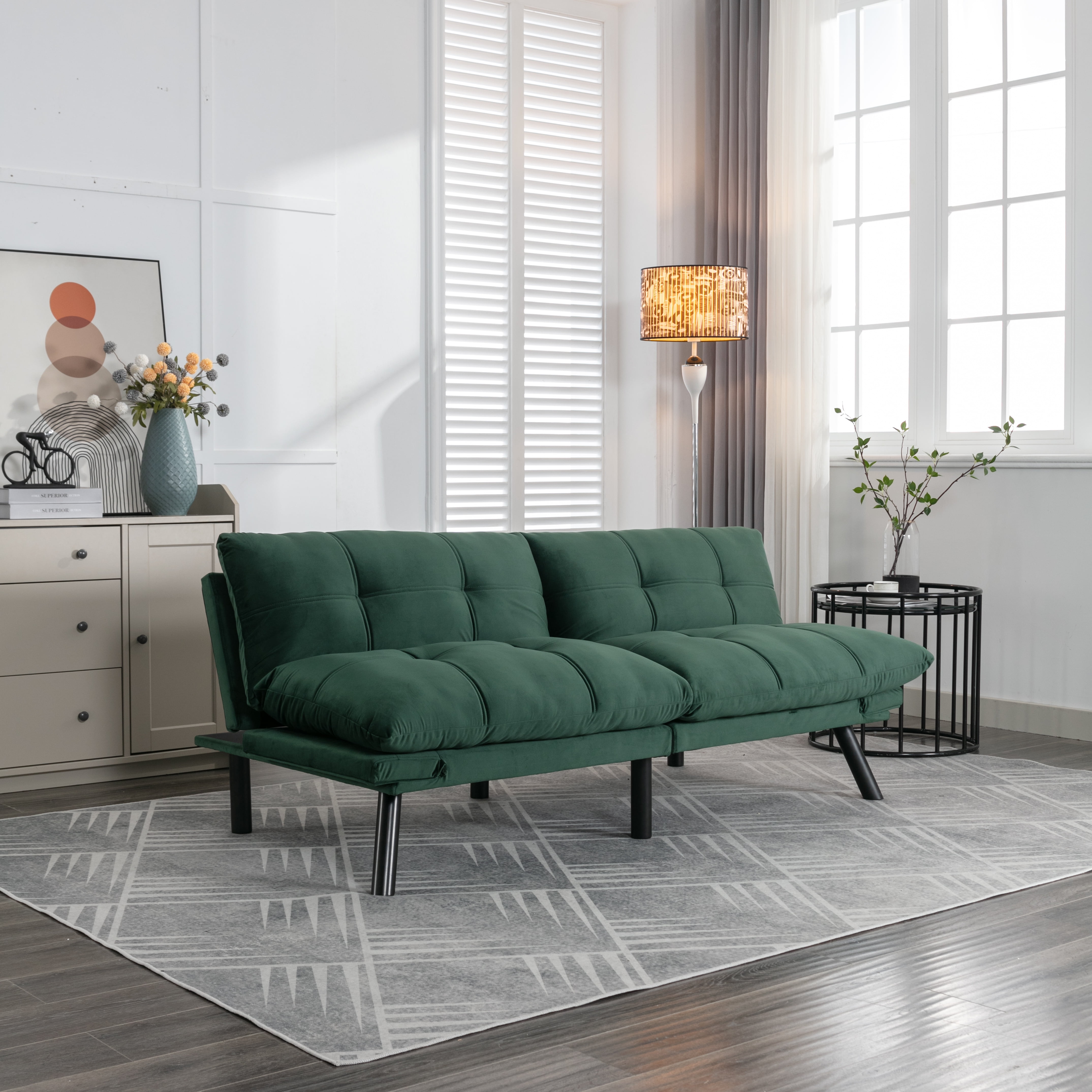 Convertible Folding Sofa Bed, Adjustable Armrest and Backrest, Emerald, 70.87 Inch Length, Upholstered Fabric, 2-Seater, Modern Design for Small Living Room Bedroom Apartment Office