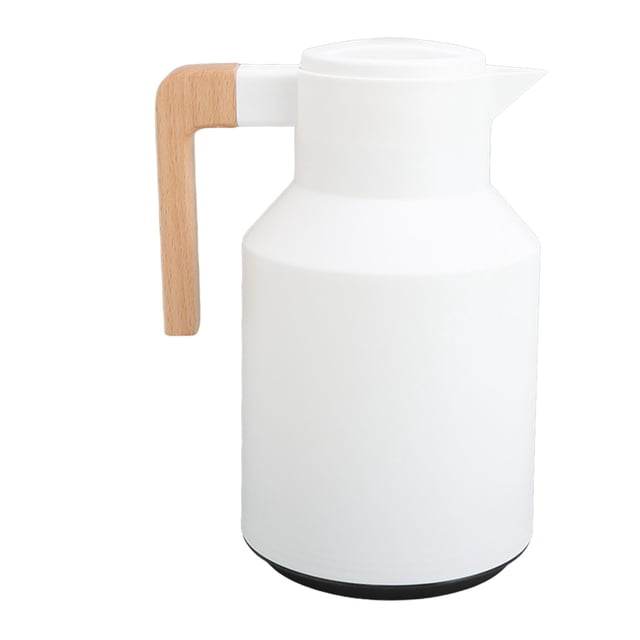 Coffee Carafe 1000ml Wooden Handle Double Wall Vacuum Heat Retention Thermal Coffee Carafe for Tea Juices Coffee White
