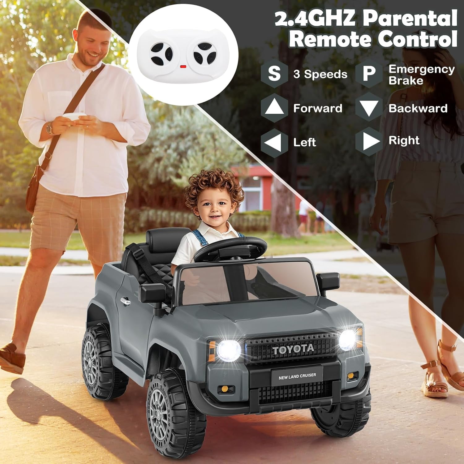 Licensed Toyota Ride on Car by OLAKIDS, Battery Powered Electric Vehicle for Kids with Remote Control, MP3, USB, Power Display, LED Lights, Suspension, Ride on Toy for 3+ Boys Girls