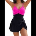 thumbnail image 1 of Traje de Baño de una Pieza para Mujer, Ajustado, Cruzado, Sin Espalda, Rosa, Rojo y Negro, XXL, 1 of 6
