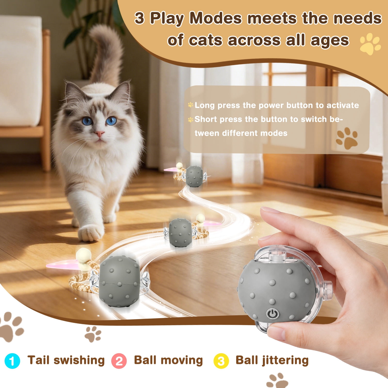 Risehigh Cat Toys for Indoor Cat Toy Smart Interactive Cat Toy Ball Rechargeable
