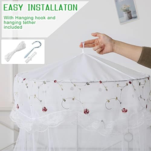 Mosquito Net Bed Canopy for Girls,King Canopy Bed Curtains Queen Size from Ceiling,Dome Mosquito Netting Bed Tent Twin Girls Canopy Bed Decor for Baby Crib,Kid Bed and Adult Beds (White Dome1)