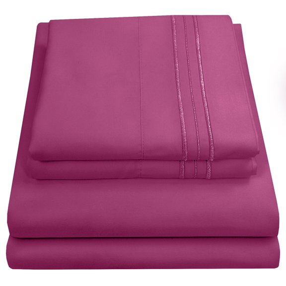 Madame Marie Contemporary Microfiber Bedroom Solid Color Bed Sheet Set Twin XL - Berry
