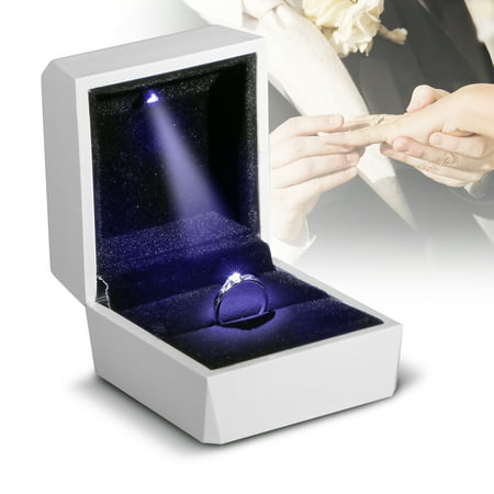 TSV Diamond Ring Box White LED Light Velvet Jewelry Gift Wedding Proposal