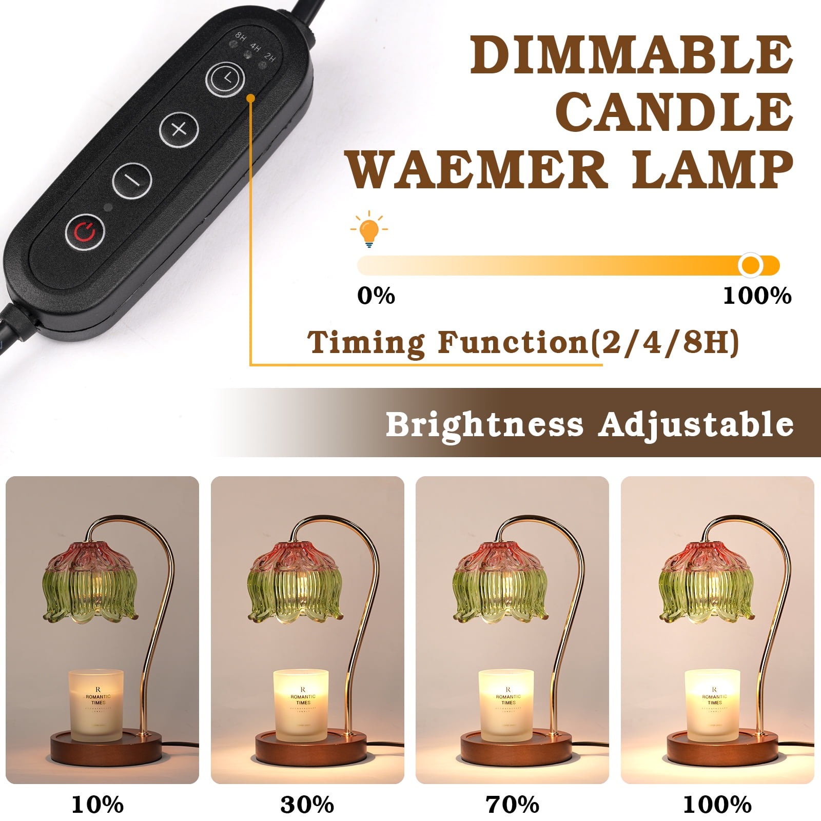 Funistree Candle Warmer Lamp with Timer, Dimmable Flower Wax Warmer Pink & Green, Jar Candle Melter for Women Mom Sister, House Warming Birthday Home Decor Gift