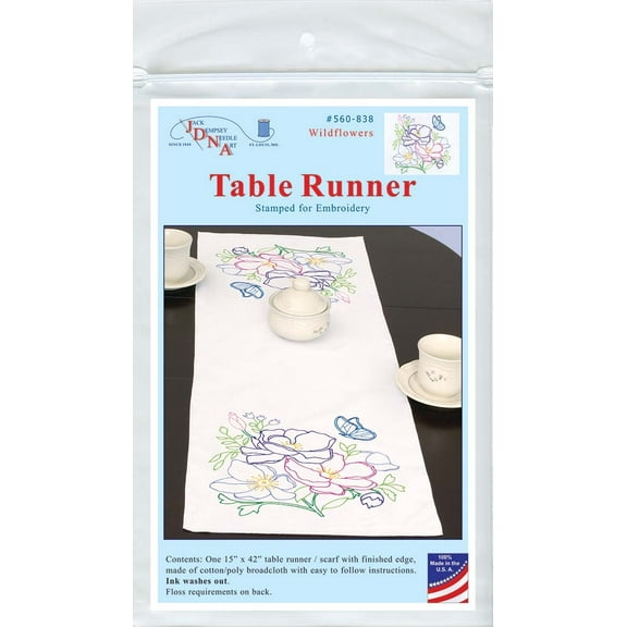 Jack Dempsey Stamped Table Runner/Scarf 15"X42"-Wildflowers
