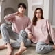 thumbnail image 4 of Conjuntos de Pijamas de algodón 100% para parejas, ropa de dormir cómoda de talla grande para Otoño e Invierno, 4 of 4