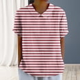 thumbnail image 2 of Pxiakgy Womens Striped Summer Tops V Neck Collared Dressy Casual T Shirts Blouses 2025 Trendy Clothes Women Cotton Shirt Printed Fashion Down Shirts Casual Tops Long Sleeve Blouse Watermelon Red Xl, 2 of 9