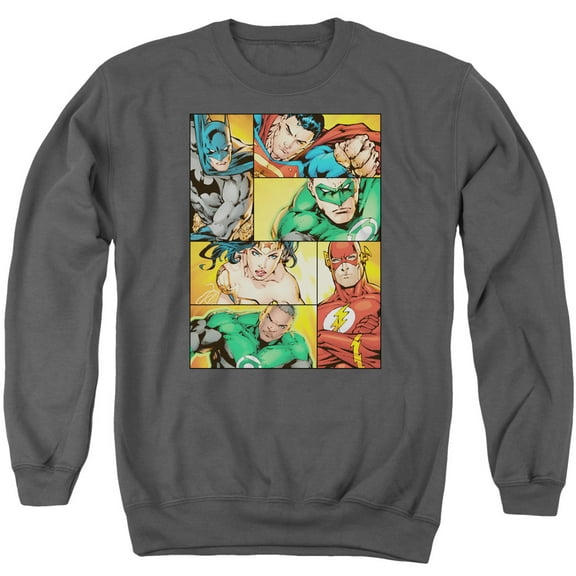 JLA Justice League Hero Boxes Adult Crewneck Sweatshirt Charcoal
