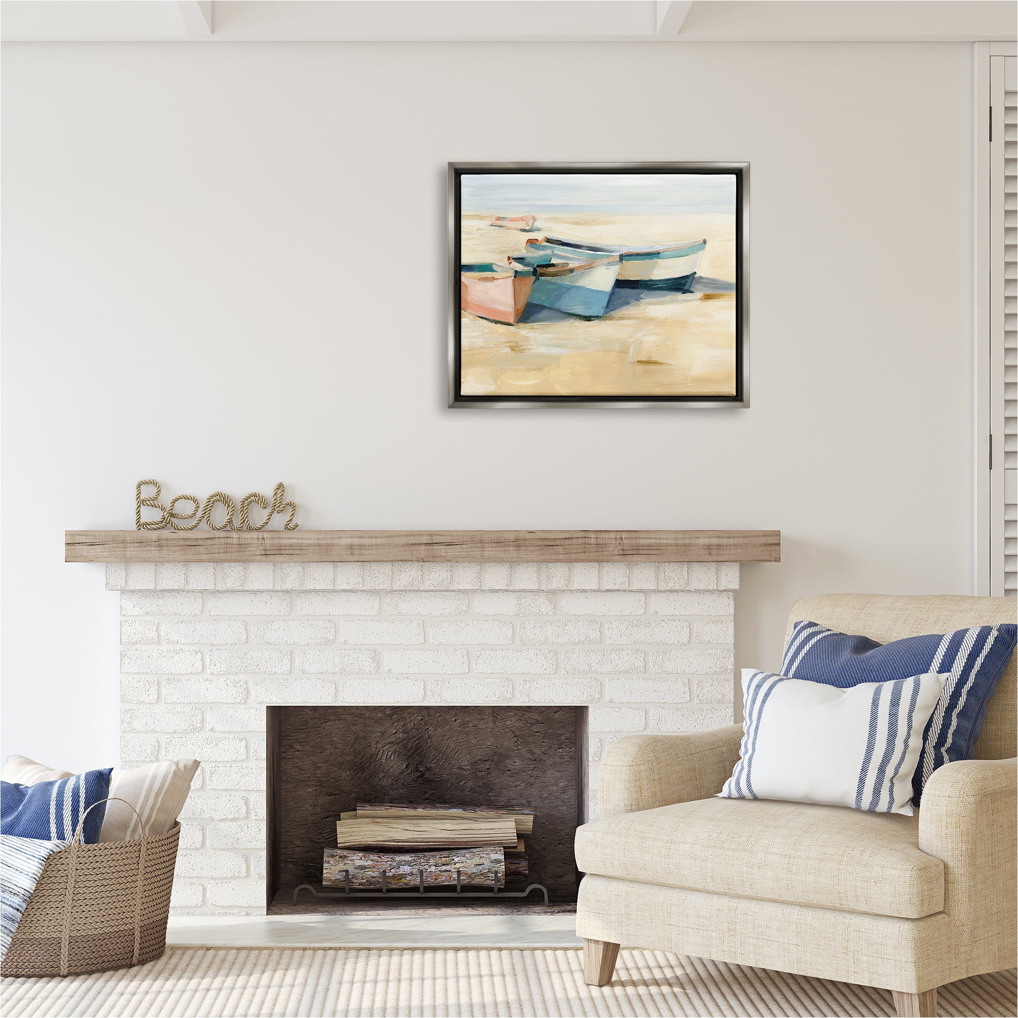 Stupell Industries Docked Boats Painting Transportation Painting Gray Floater Framed Canvas Art Print Wall Art, 31 x 25