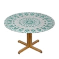 thumbnail image 3 of HAOXIT Aqua Round Tablecloth Fitted,Mandala Tribal Design Tie Dye Print Elastic Edged Polyester Table Cover, Fits Round Table, for Dining Banquet,Sea Green White 54"-58, 3 of 8