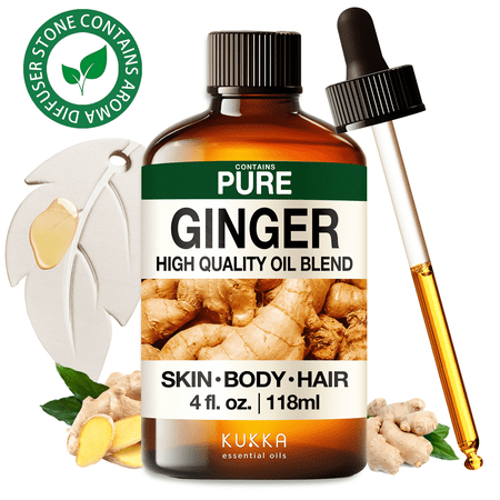 Kukka Ginger Essential Oil with Aromatherapy Stone - 100% Pure Warm Spicy Scent for Massage, Diffuser, Natural Self-Care & DIY - 4 fl oz