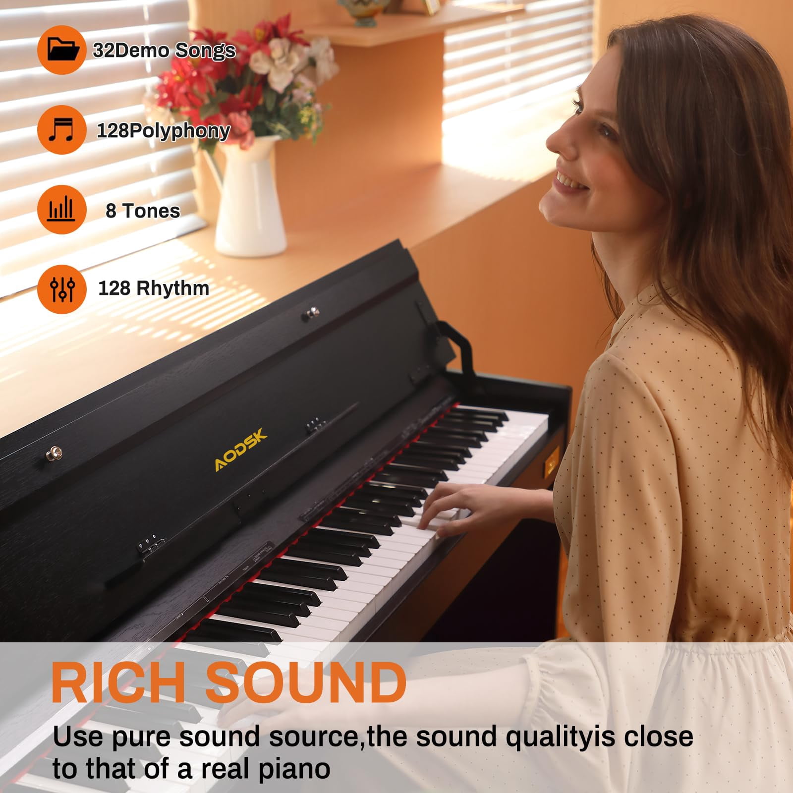AODSK B-85 88-Key Weighted Hammer Action Digital Piano – Full-Size with Furniture Stand, Triple Pedals, Built-in Speakers, Beginner Course – Home Digital Piano