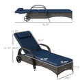 thumbnail image 6 of Outdoor 2 PE Rattan Sun Bathing Chairs w/ Cushions & Pillows, Dark Blue, 6 of 8