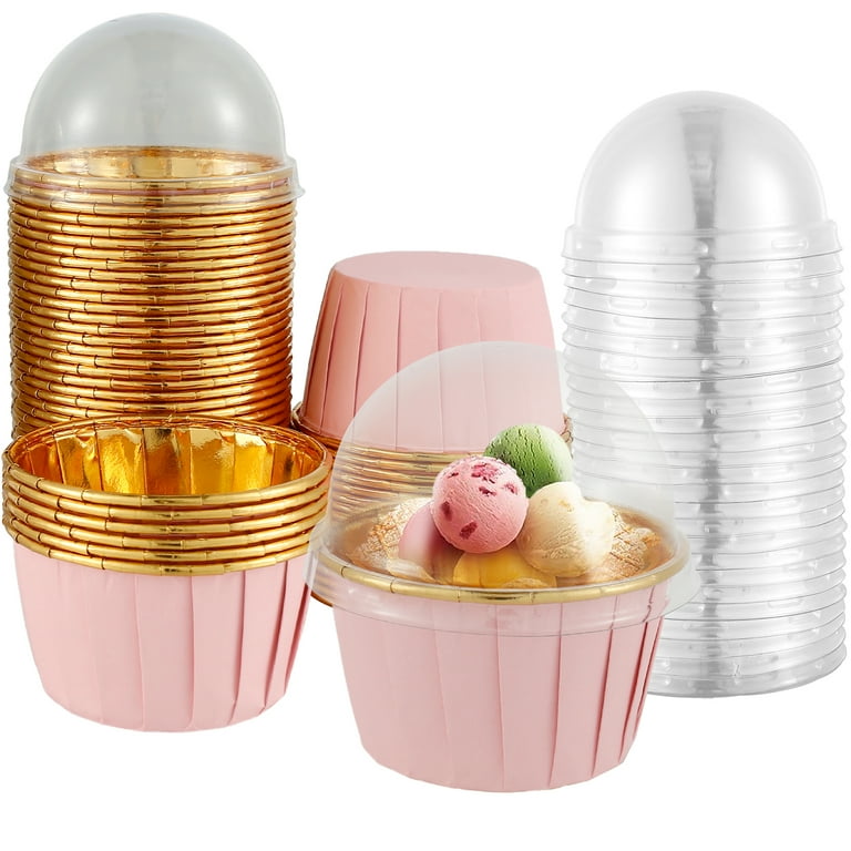 Threns 50pcs Foil Cupcake Liners with Lids Heat Resistant 5.5oz Aluminum  Cake Cups Portable Foil Baking Cups for Home Kitchen 