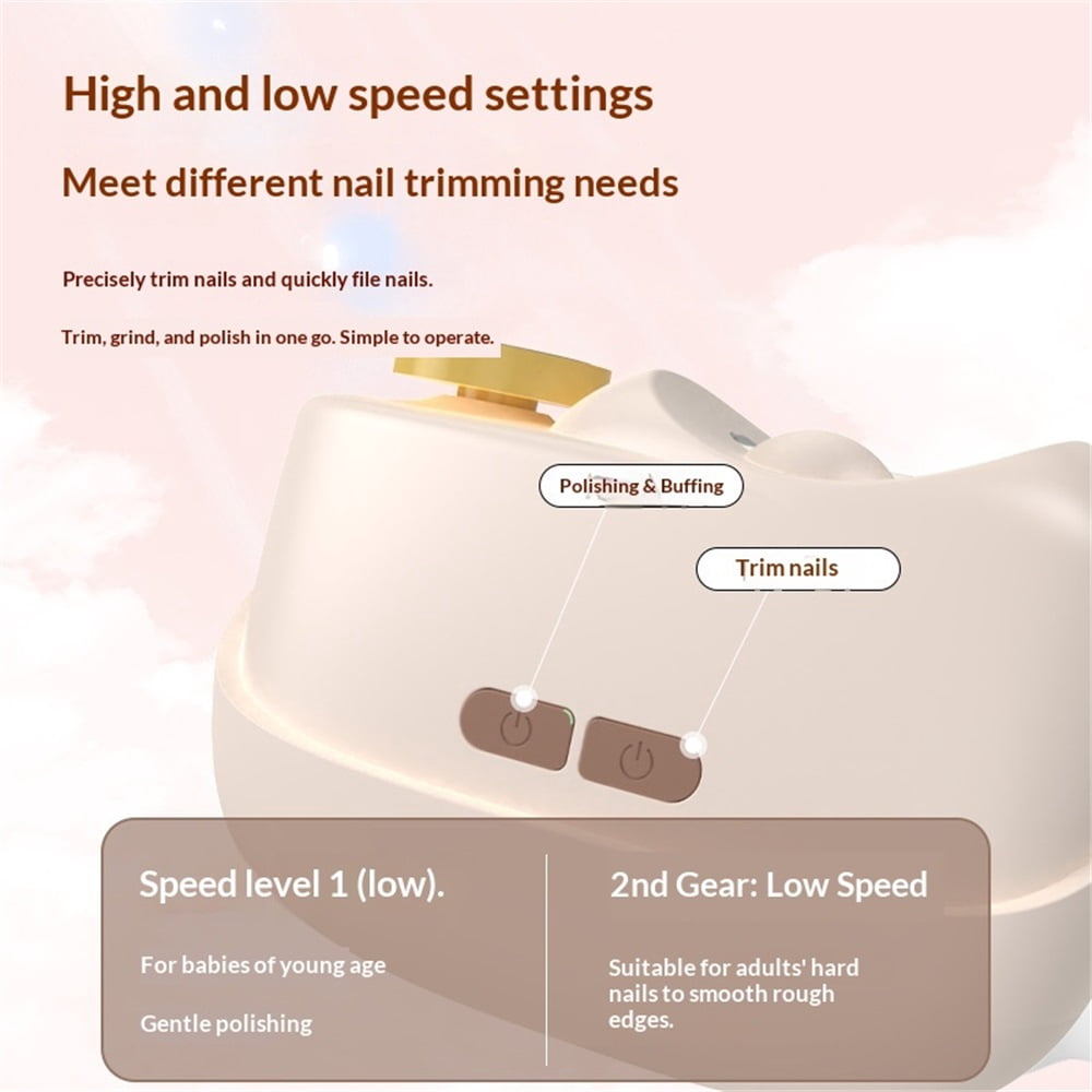Electric Nail Clipper Fingernail Trimmer: Automatic Nail Polisher with LED Light, Rechargeable Smart Nails Cutter Easy to Use for Seniors, Baby, Adult