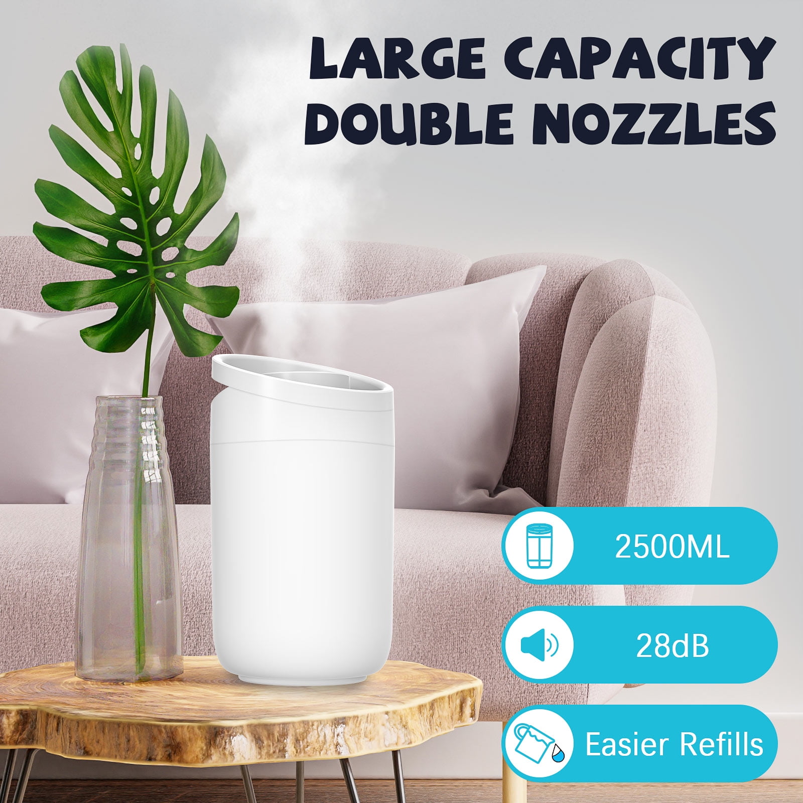 RAPOBRIX 2.5L Cool Mist Humidifier for Room - Quiet Ultrasonic Top Fill for Baby/Bedroom/Large Room (White