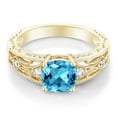 thumbnail image 2 of Gem Stone King 1.31 Ct Cushion Swiss Blue Topaz 18K Yellow Gold Plated Silver Ring (Size 8), 2 of 2