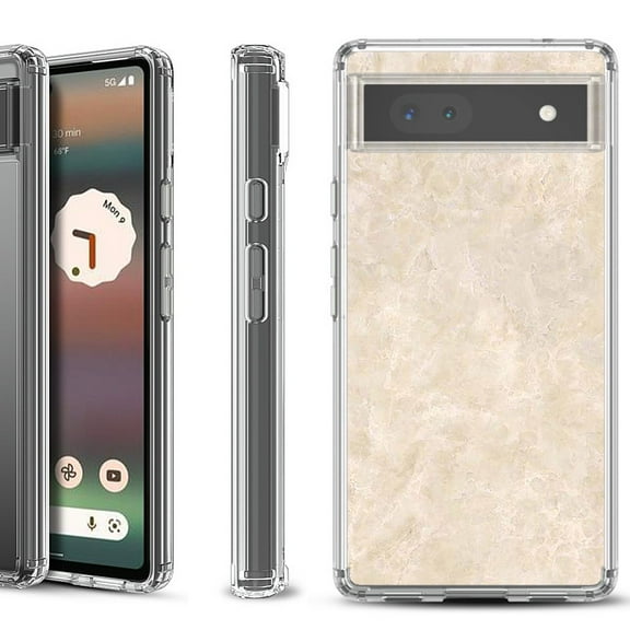 Shockproof Bumper Phone Case for Google Pixel 6a, by OneToughShield ® - Marble / Latte