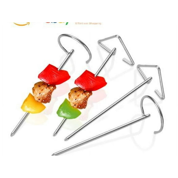 Myenne 20pcs Metal Skewers Grill Skewers Reusable Kitchen Skewers Kabobs Skewers Shrimp Grilling Skewers Stainless Steel Bbq Skewers