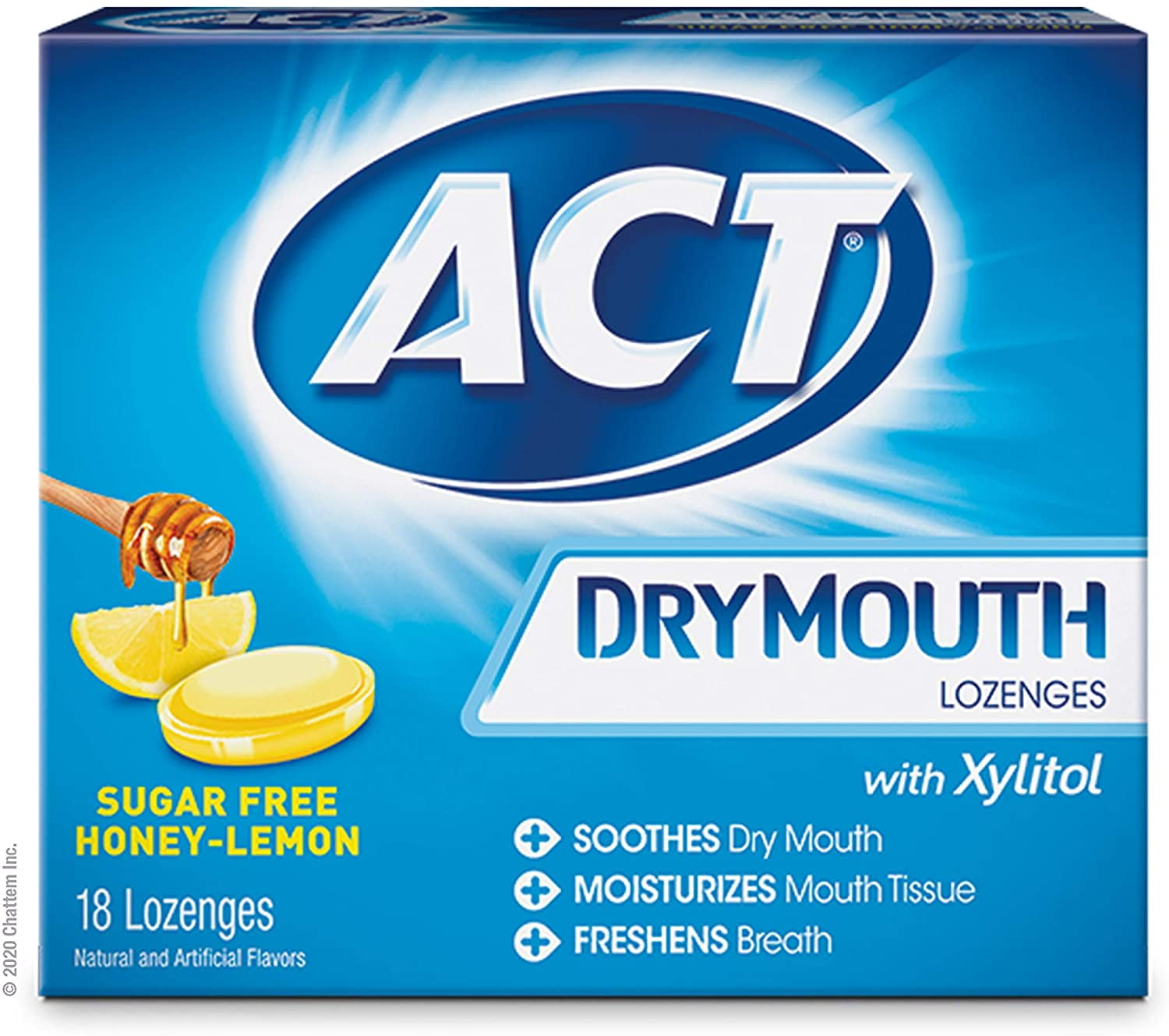 ACT Dry Mouth Lozenges With Xylitol, Sugar Free, Honey-Lemon, 18 Count