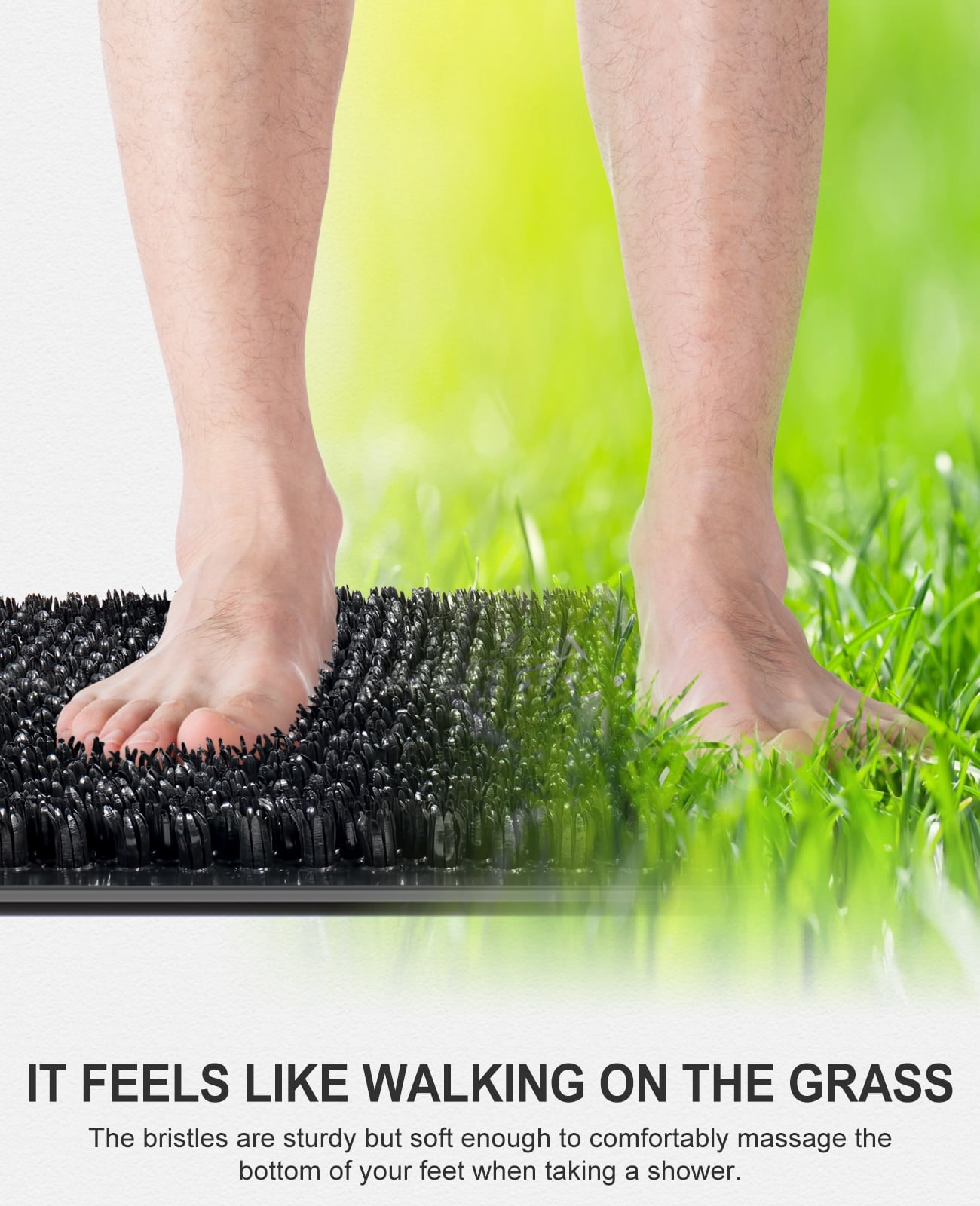 OTHWAY Non Slip Grassy Bathtub Mat :25.6x13.4 inches Spa Foot Massage Bathroom Rug,Quick Drain Shower Floor Mat for Elderly Pregnancy & Families(Black)