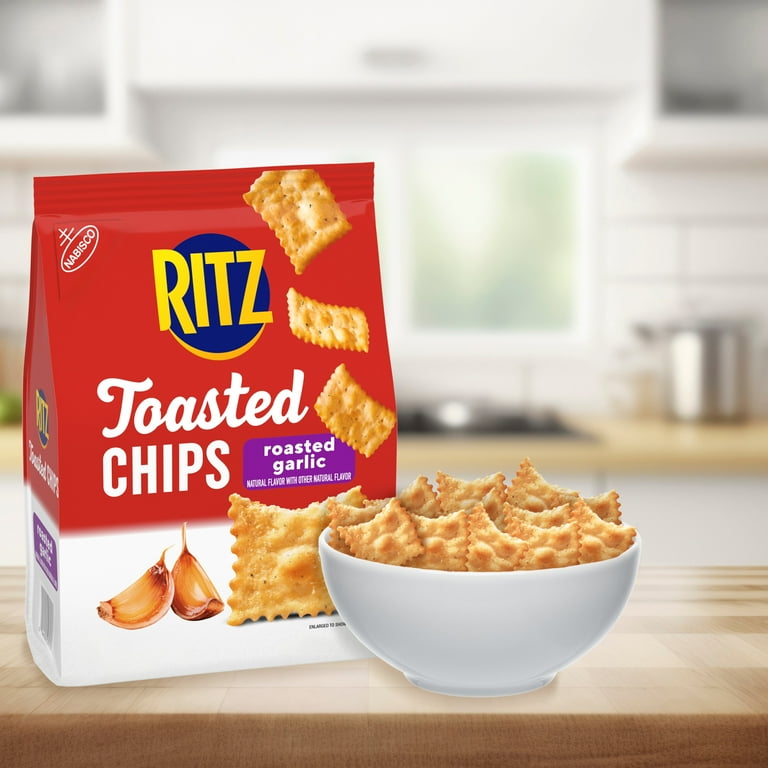 RITZ Toasted Chips Roasted Garlic Crackers 8.1 oz Baked Snack with