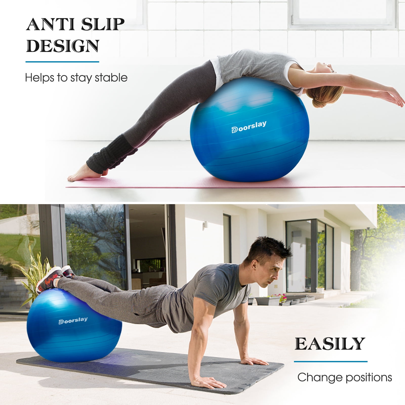 Anti burst Yoga Ball 55cm 65cm 75cm Stability Balance Ball Pilates Barre Physical Fitness Exercise Ball with Air Pump Walmart