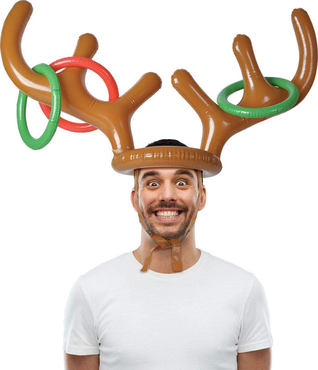 Christmas Inflatable Reindeer Antler Hat Ring Toss Game Holiday Party Kids Toy 