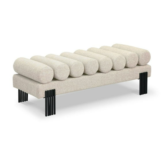 Meridian Furniture Akeela Beige Linen Textured Fabric Bench