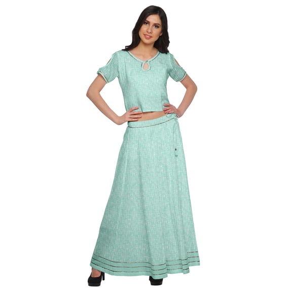 Moomaya Printed Ethnic Wear Long Skirt And Cold Shoulder Crop Top Set For Girls