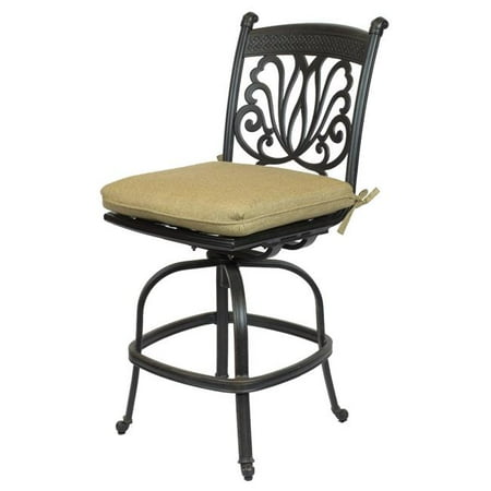 Designer Outdoor Furniture Auckland Comfort Care CC01B-SL Cast Aluminum Armless Designer Outdoor Barstool with Sunbrella Sesame Linen Cushion - 50.4 x 20.9 x 26.6 in. - Set of 2 ()