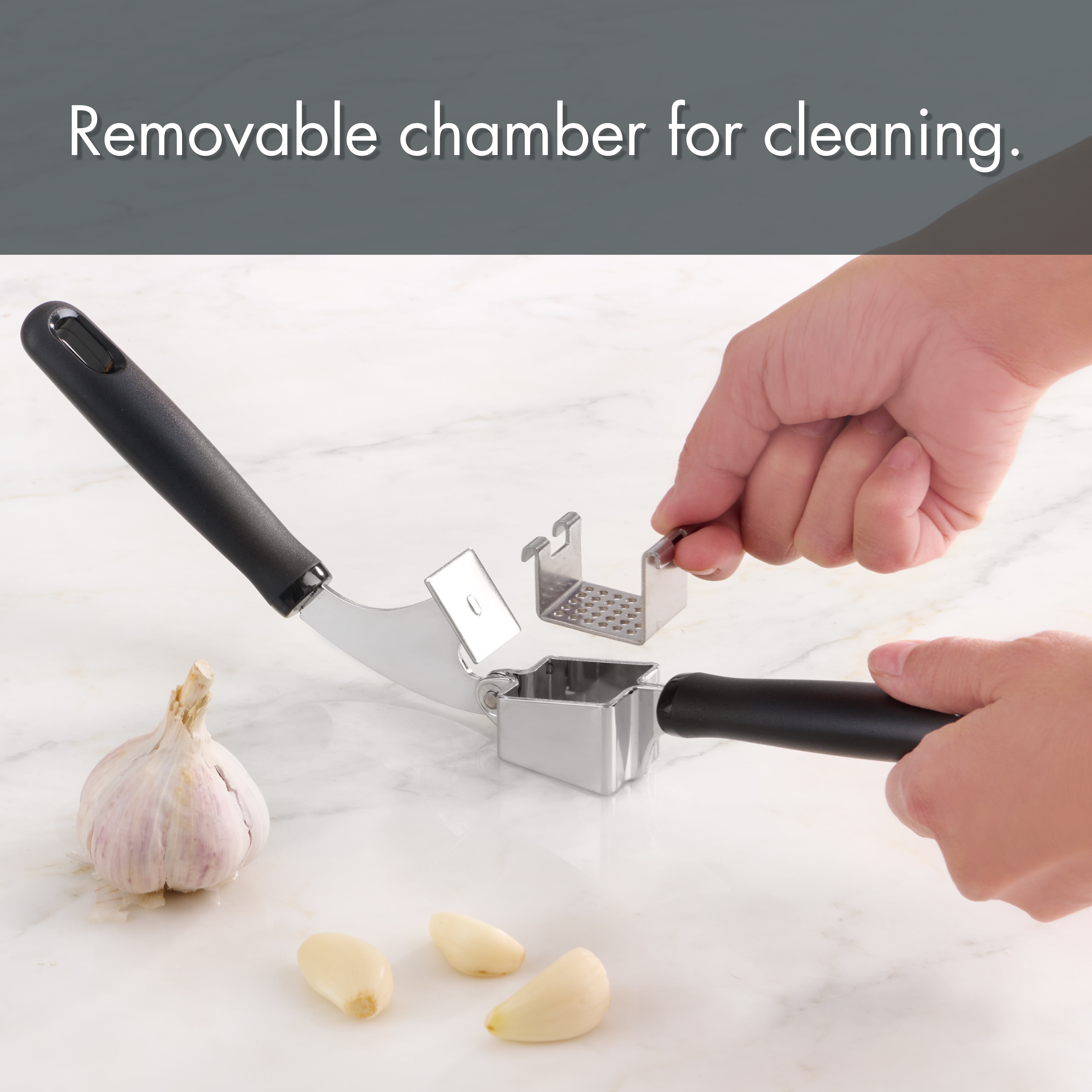 Mainstays 7.7in Ergonomic Lightweight Stainless Steel Garlic Press
