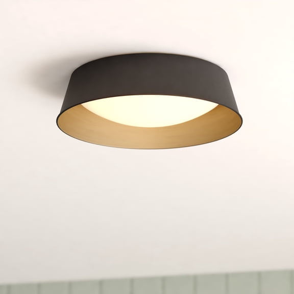 Beacon Hill 13-in W Integrated LED Matte Black and Satin Gold Contemporary Flush Mount Ceiling Light Fixture White Acrylic Diffusor