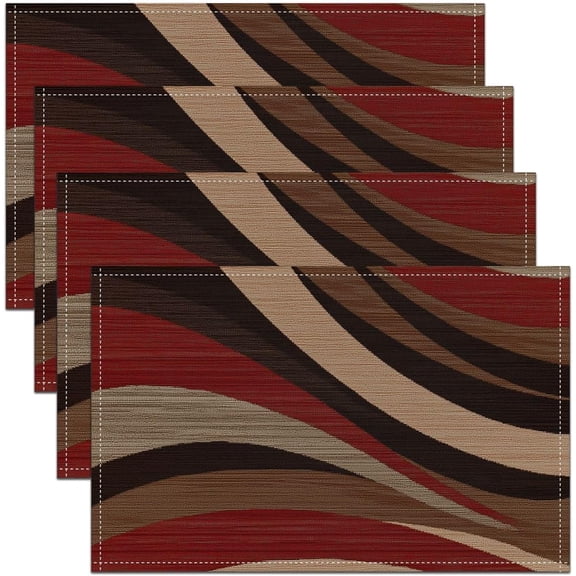 Red Brown Stripe Line Placemats Set of 4 18"x12" Geometric Placemat for Kitchen Dining Table Decor Indoor Outdoor Geometric Table Place Mats, Abstract